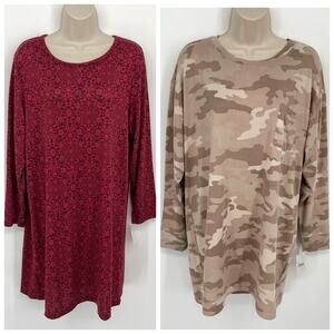 Charter Club, Jenni NWT 2 Pack Bundle Sleep Shirts M Toffee Candy Camo, Berry